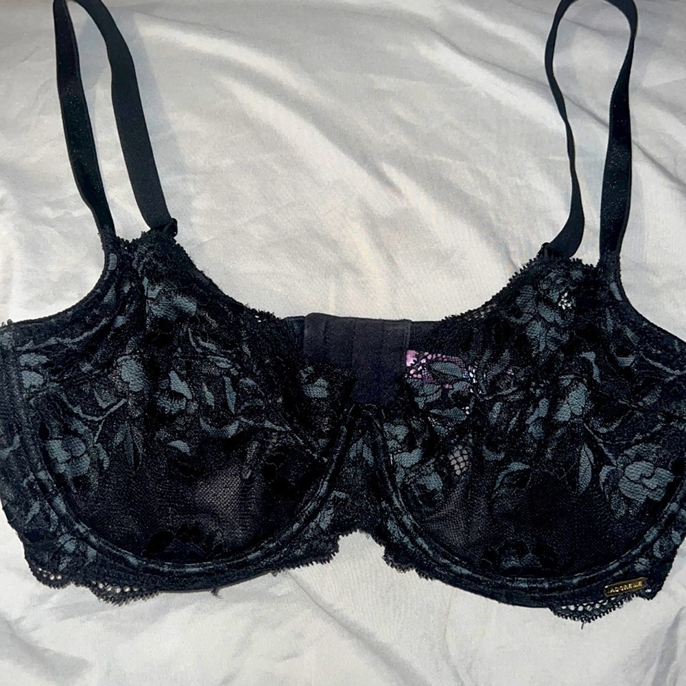 Adore Me Chelsi Unlined Lace Demi Bra Black 36DDD Underwire Lingerie